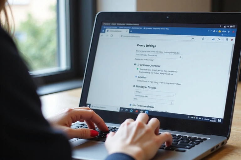 Kobieta przeglądająca ustawienia prywatności na laptopie