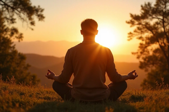 Spokojny mężczyzna medytujący, symbolizujący równowagę i witalność