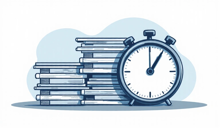 Ilustracja przedstawiająca stos dokumentów z ikoną zegara, symbolizująca okres przechowywania danych.